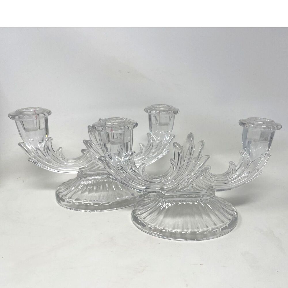 Vintage Pair of Bohemia Lead Crystal Candlestick Holders 8" Czech Republic Set 2